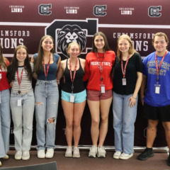 Seniors honored during Chelmsford High School’s Future Teachers Signing Day on Thursday, May 29, are, left to right, Addison Ryan, Emerson Callahan, Ava Carvalho, Allie Kenney, Maggie Luke, Charlotte Buckley, Alice Spiller, Michael Cunningham and Scott Oliveri. Unable to attend the ceremony were Sophia Miranda, Riley Russell and Quentin Carroll.