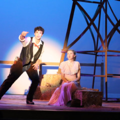 Alex Kurth as Curly McLain and Lily Rogers as Laurey Williams perform a scene during dress rehearsal for the Chelmsford High Theatre Guild's production of "Oklahoma!"