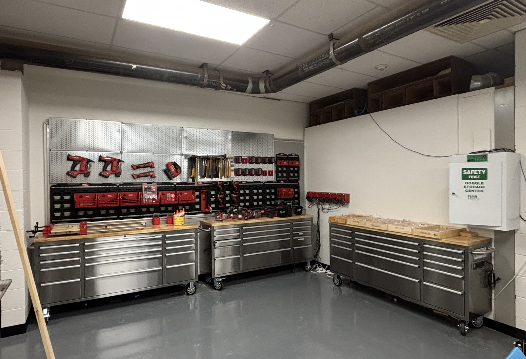 The wood shop at Chelmsford High School underwent a renovation during the summer. In addition to new tools, the space was equipped with brand new flooring and storage units.