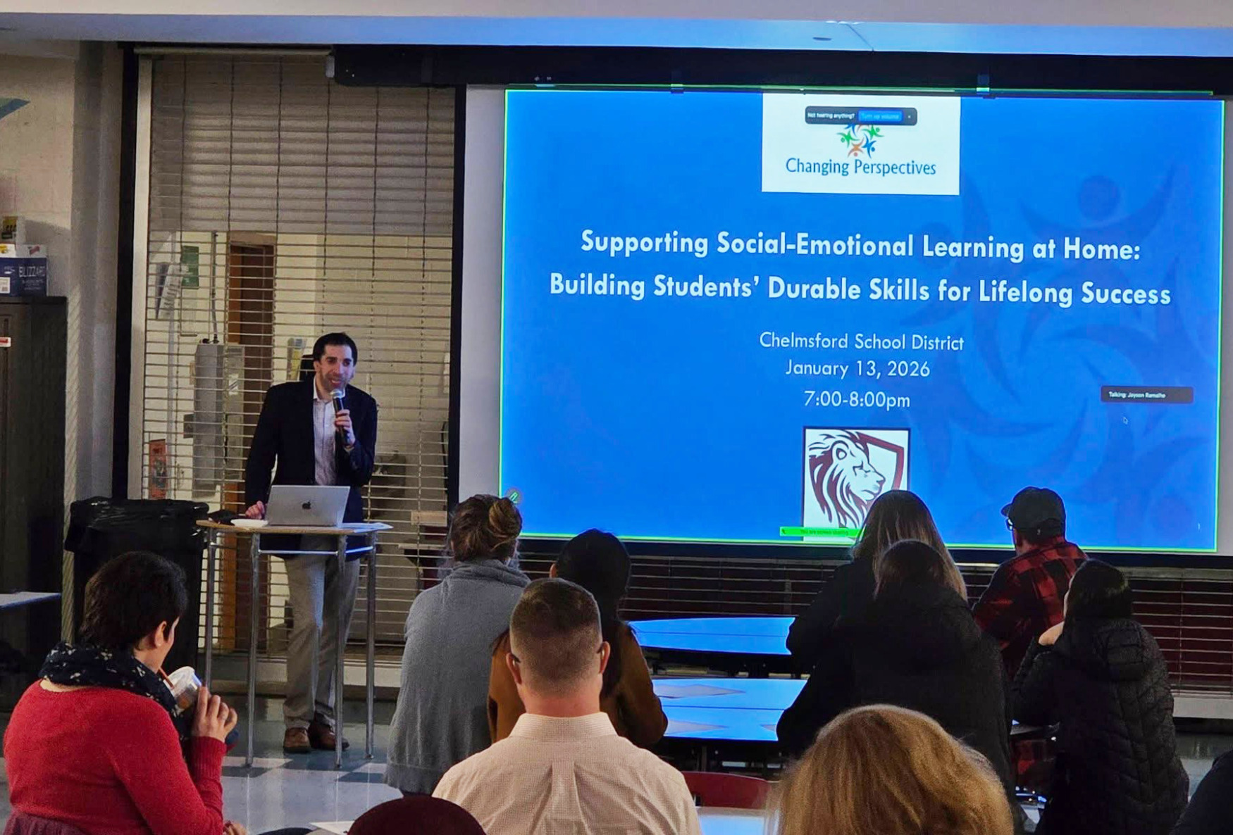 IMG_3025 Sam Drazin, an internationally recognized educator and founder of Changing Perspectives, hosted a workshop for Chelmsford Public Schools families on Tuesday, January 13, 2026.