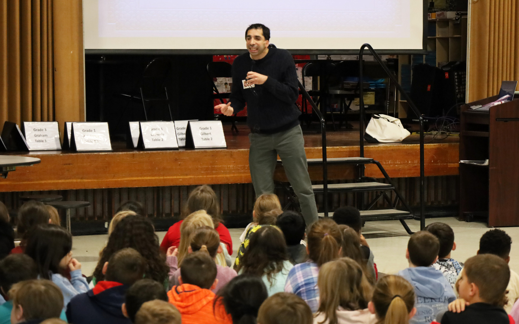 IMG_8859 Sam Drazin, an internationally recognized educator and founder of Changing Perspectives, held an assembly for first and second grade students at Harrington Elementary School in Chelmsford on Monday, January 12, 2026.