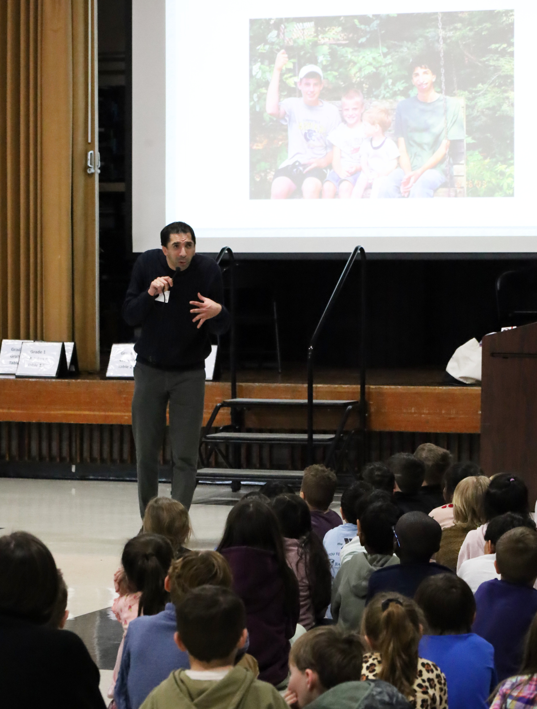 IMG_8863 Sam Drazin, an internationally recognized educator and founder of Changing Perspectives, held an assembly for first and second grade students at Harrington Elementary School in Chelmsford on Monday, January 12, 2026.
