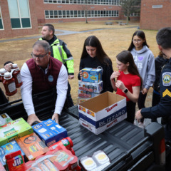 Chelmsford Police Department personnel donated over 550 items to McCarthy Middle School's Project 300 drive on Thursday, January 15, 2026