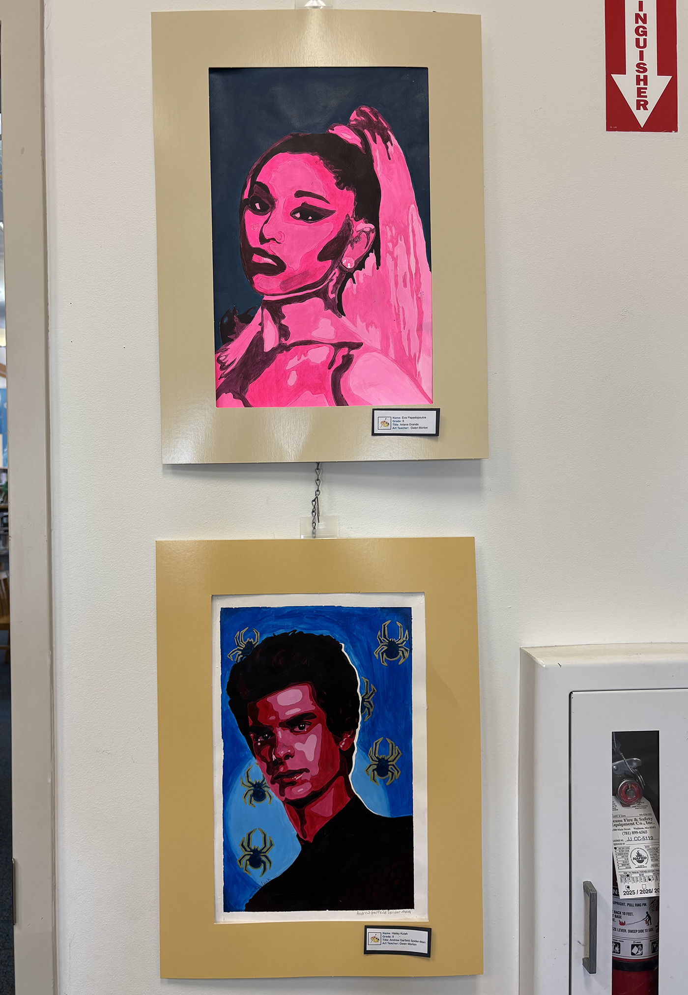2026 Youth Art Month Exhibit entries on display at Chelmsford Public Library.