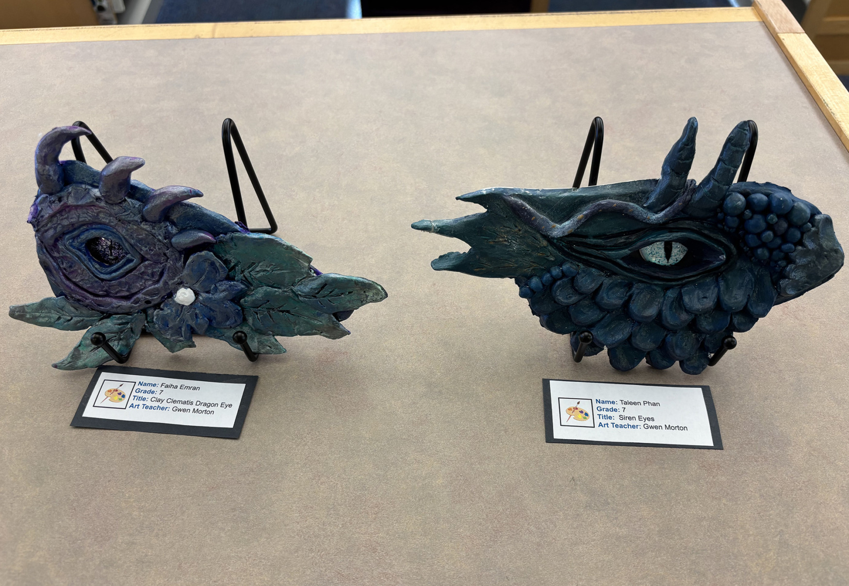 2026 Youth Art Month Exhibit entries on display at Chelmsford Public Library.