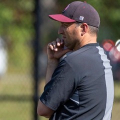 Chelmsford head baseball coach Lou DiStasi looks on during a game against Westford earlier this spring.