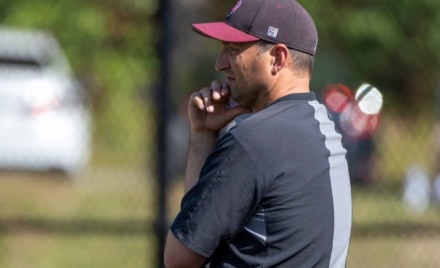 Chelmsford head baseball coach Lou DiStasi looks on during a game against Westford earlier this spring.