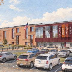 A rendering showing what the exterior of the new Parker Middle School could look like.