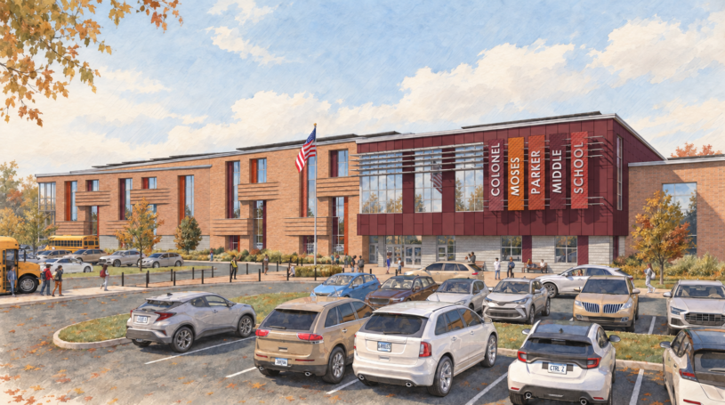 A rendering showing what the exterior of the new Parker Middle School could look like.